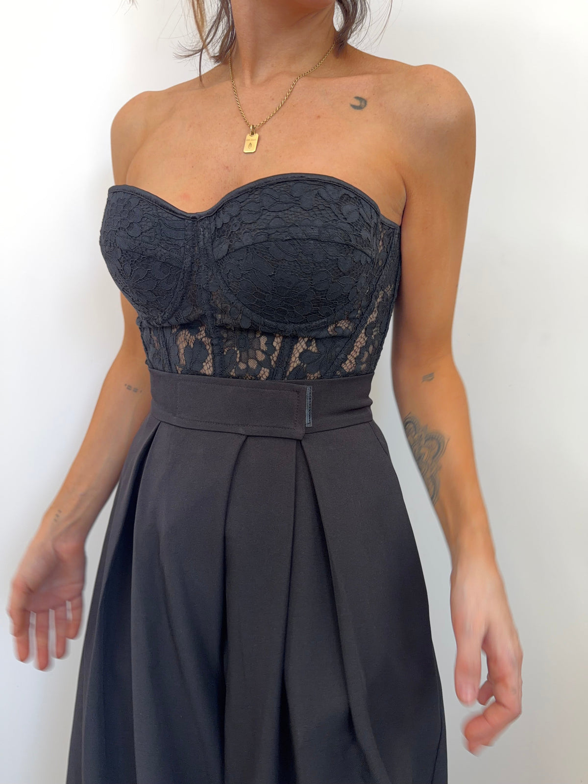 Corset dentelle et noeud - noir