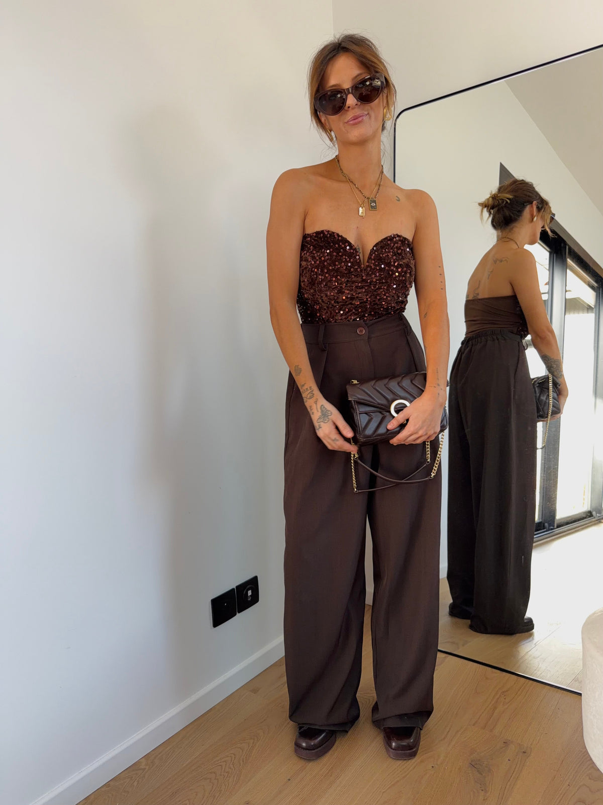 Body à sequins - marron
