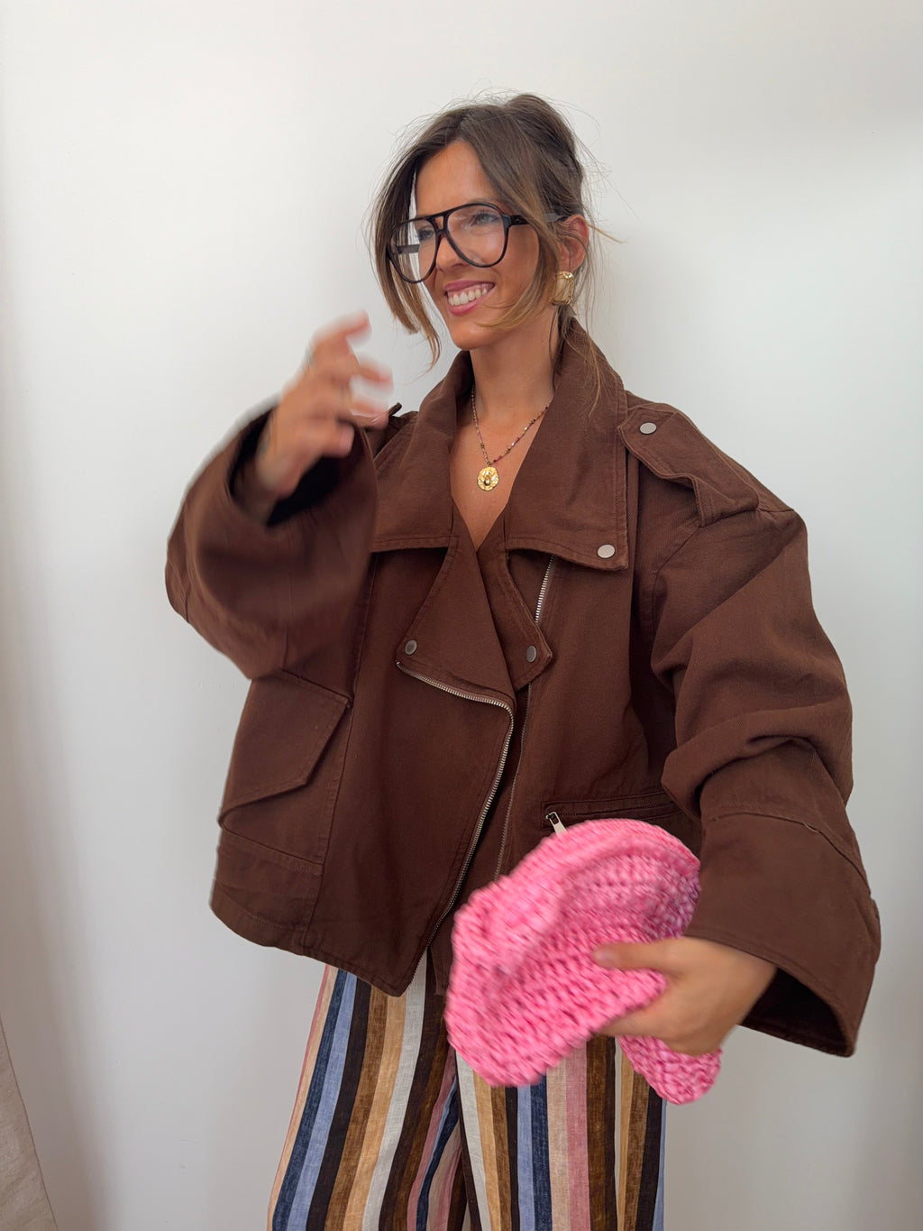 Veste en jean oversize - marron