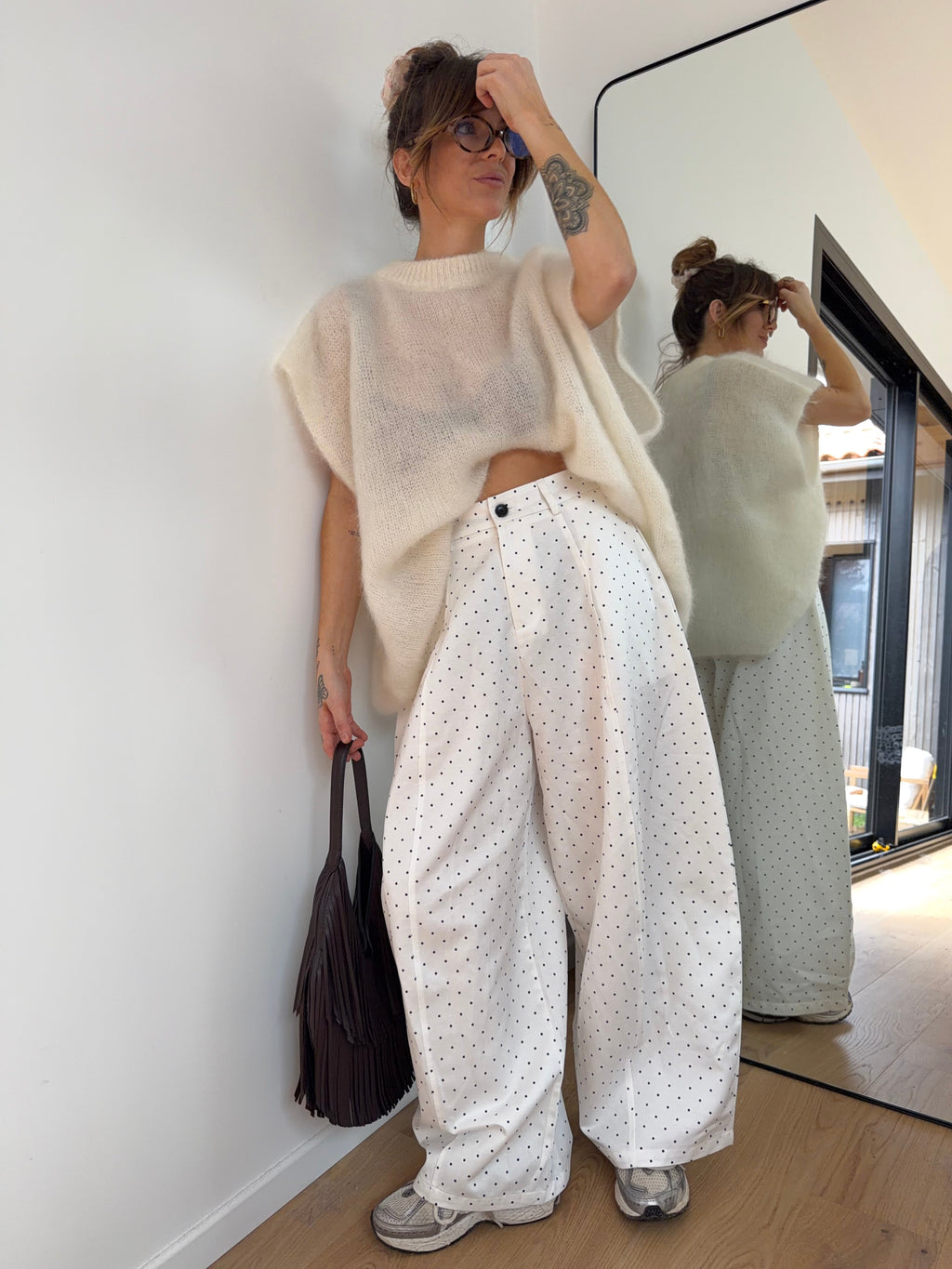 Pantalon à pois - blanc