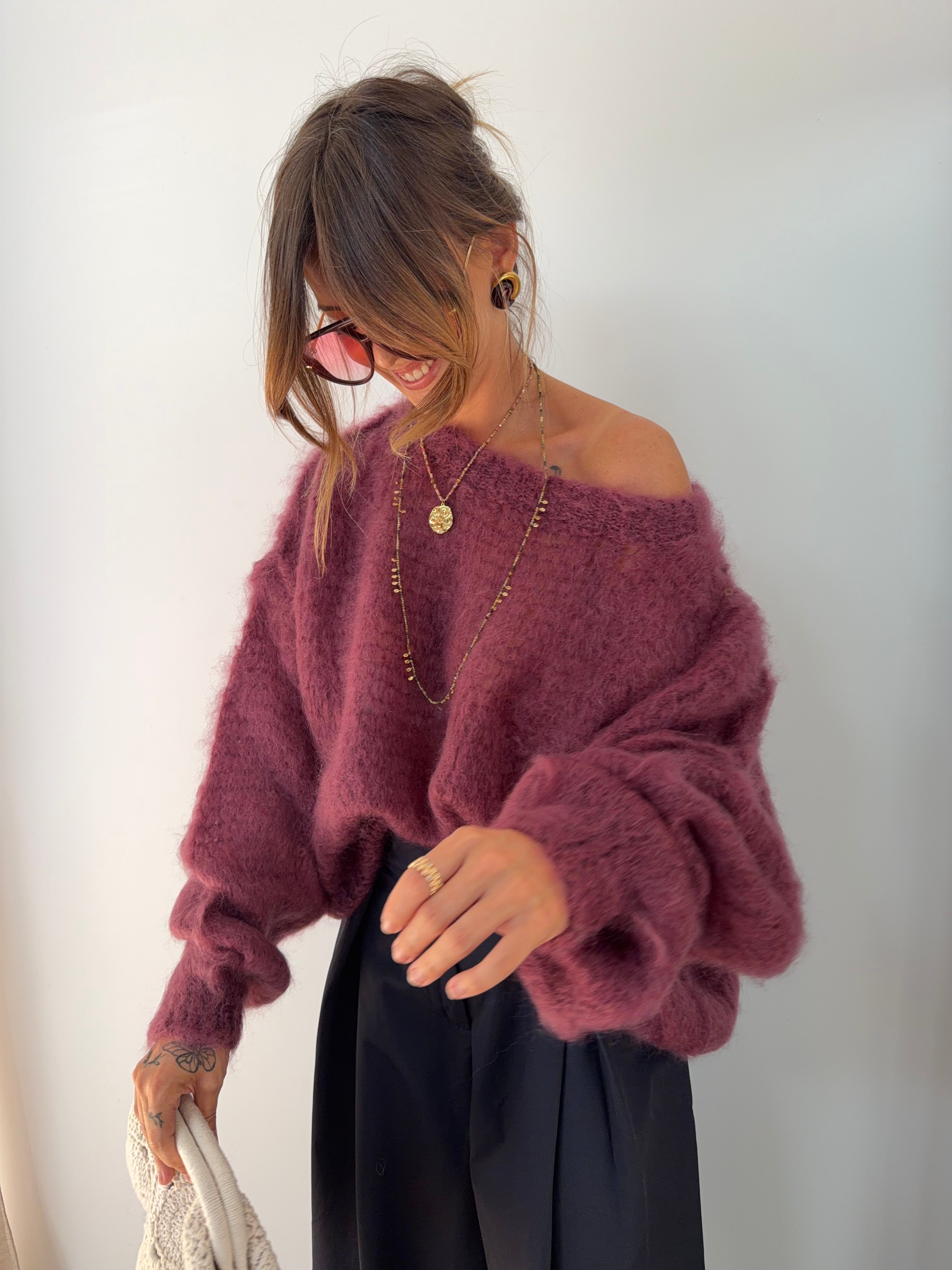 Pull 80% Mohair - vino (pré commande)