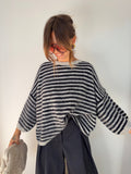 Pull manches 3/4 rayé - bleu marine