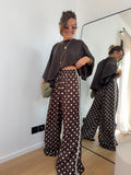 Pantalon en soie fluide à pois - chocolat