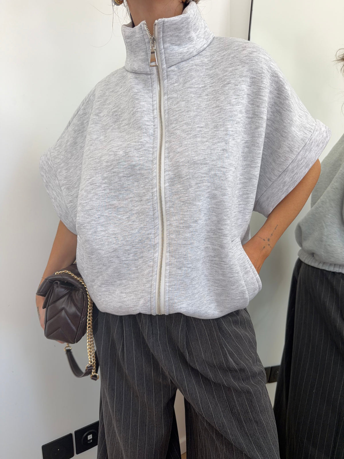Veste sweat à zip - gris chiné