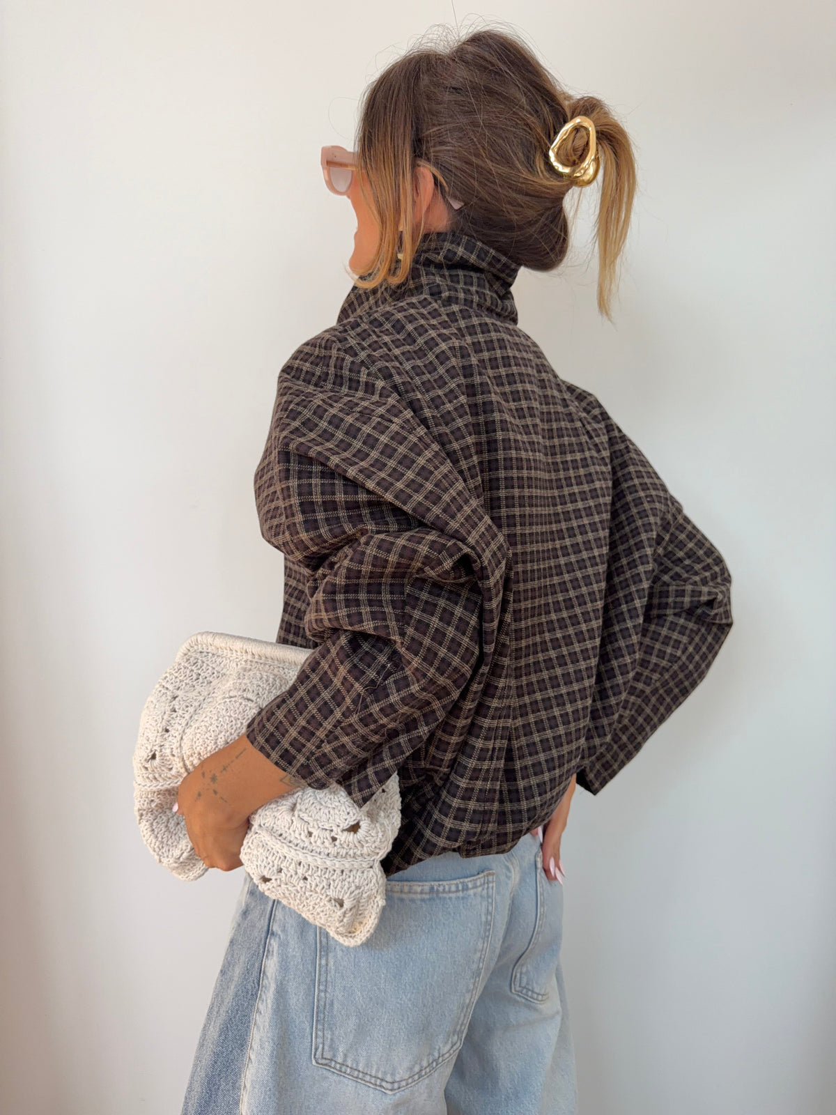 Veste à carreaux - marron et beige