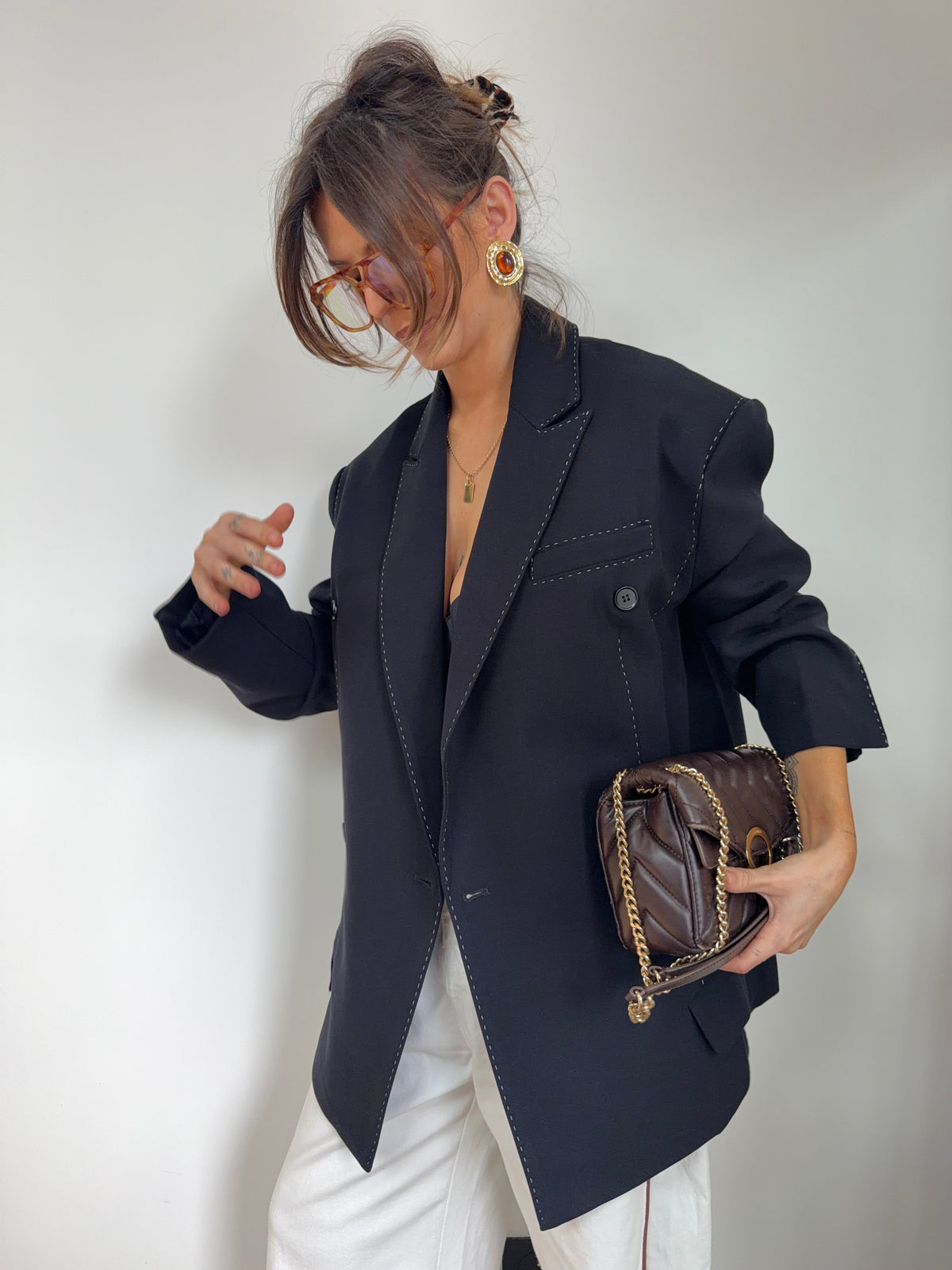 Blazer à surpiqures - noir