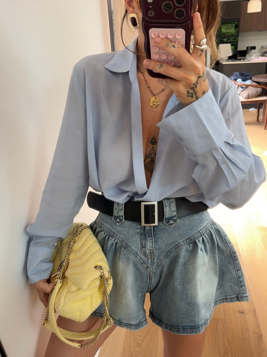 Blouse cache cœur - bleu ciel