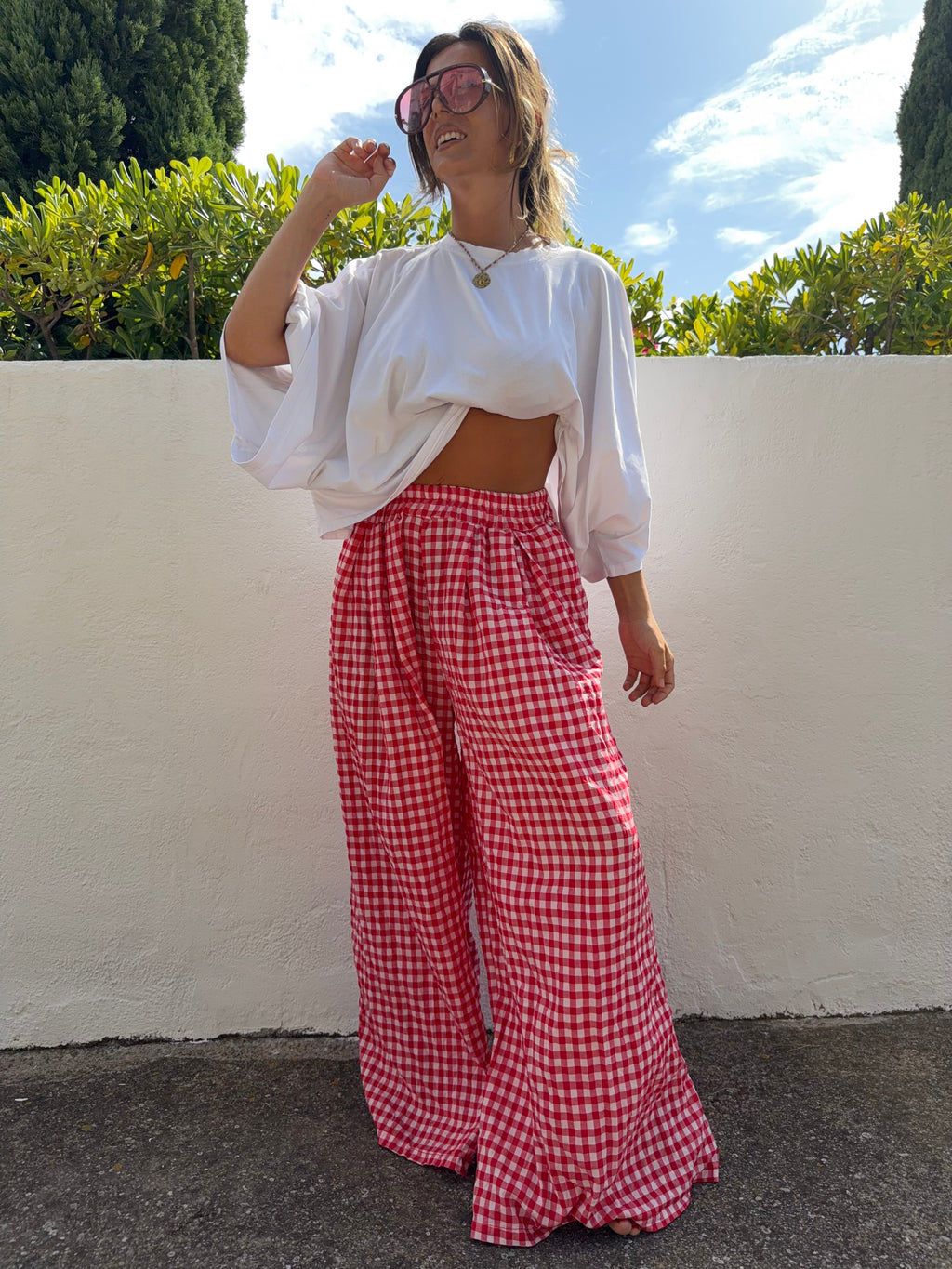 Pantalon à carreaux - rouge