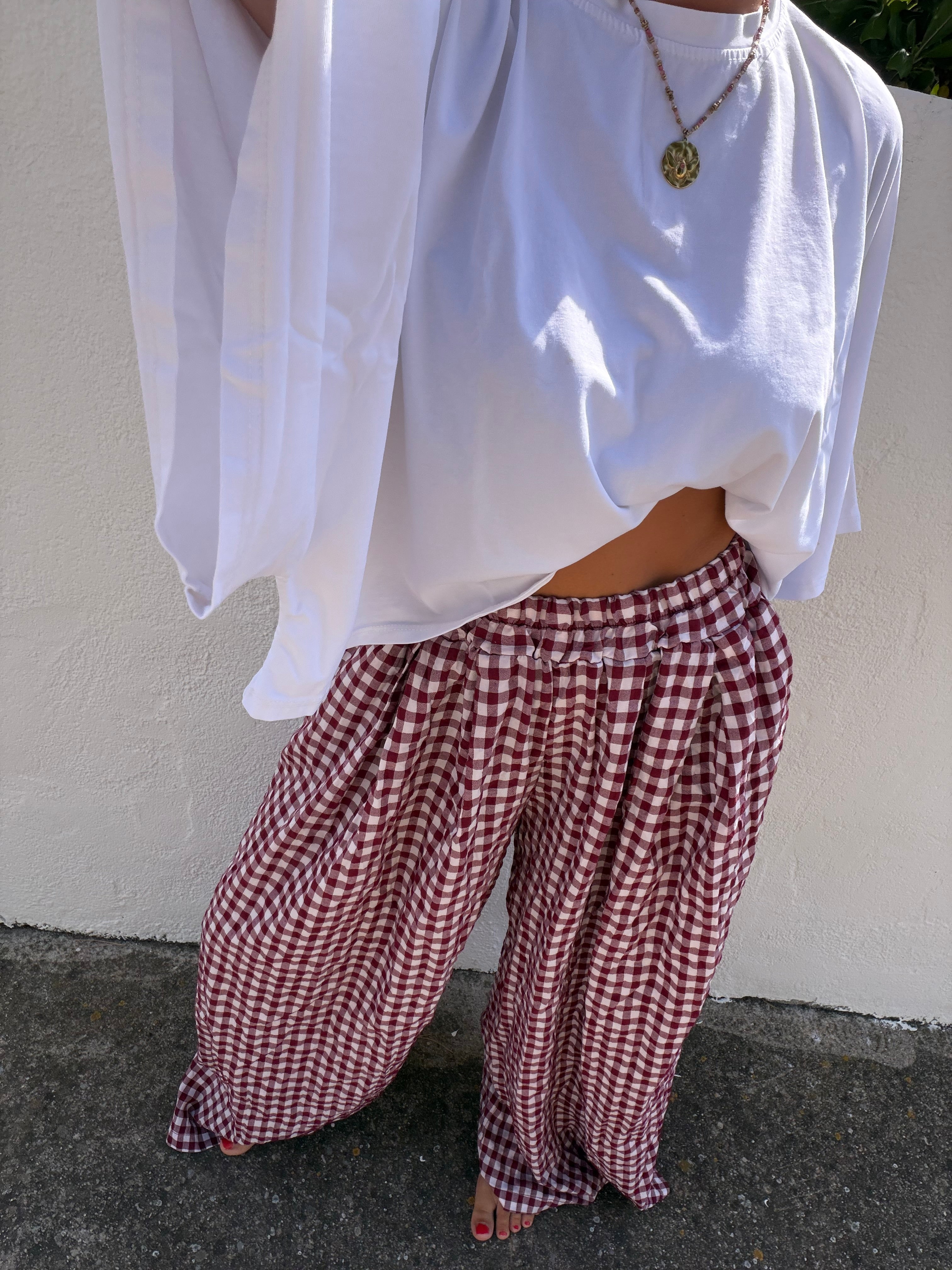Pantalon à carreaux - bordeaux